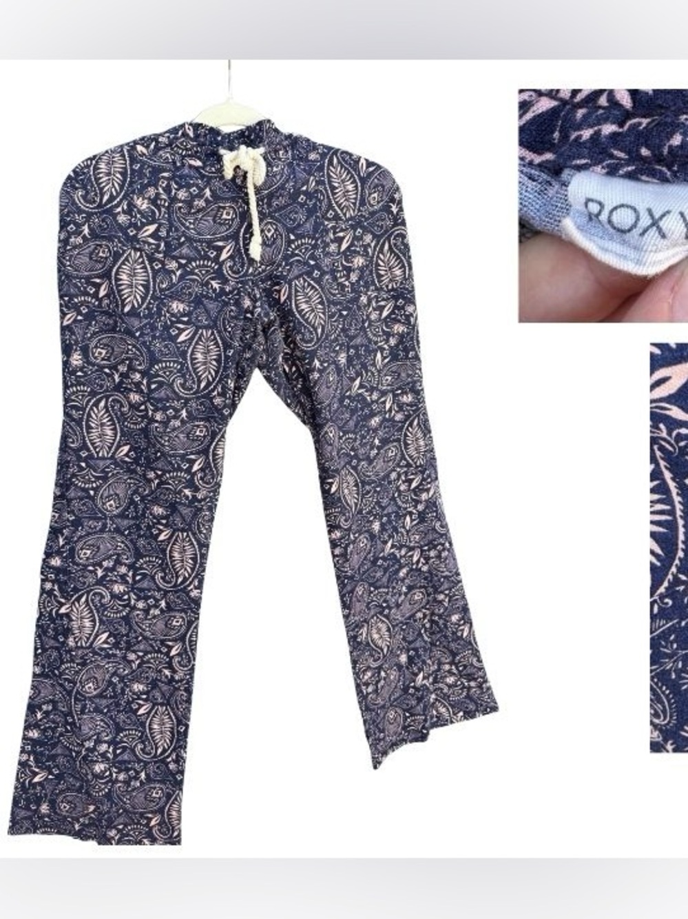 2 for 1 Roxy Navy and Light Pink Paisley and Gray/White Women’s Oceanside pants
